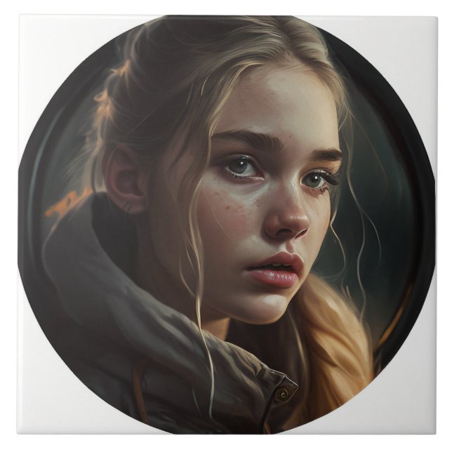 Circle girl ceramic tile (Front)