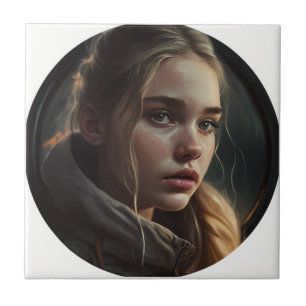 Circle girl ceramic tile