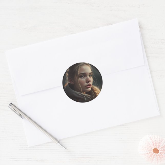 Circle girl classic round sticker (Envelope)