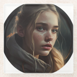 Circle girl glass coaster