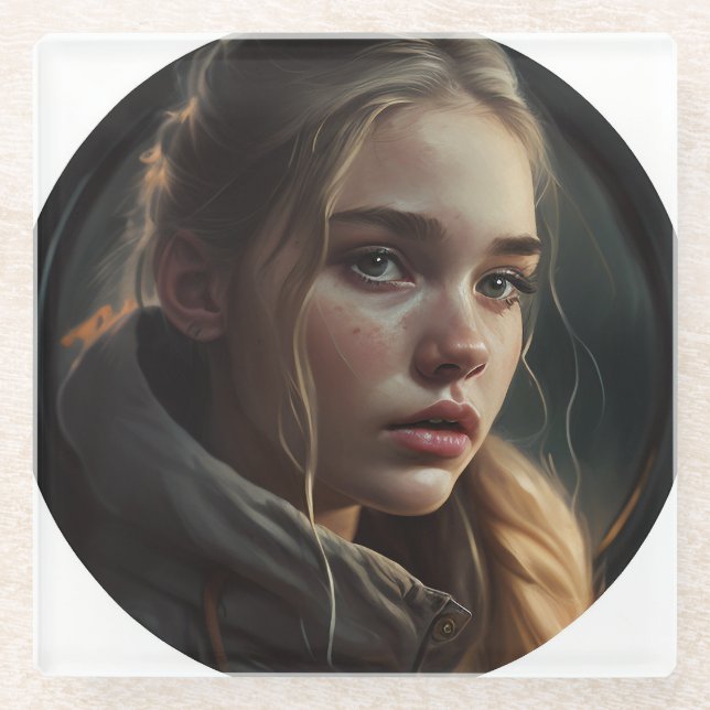 Circle girl glass coaster (Front)