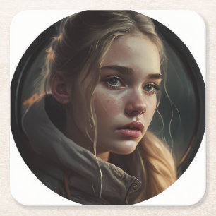 Circle girl square paper coaster