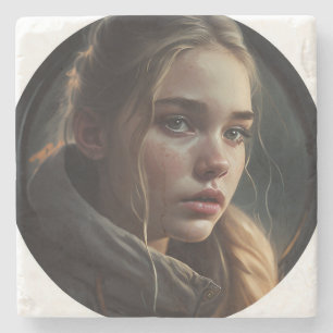 Circle girl stone coaster