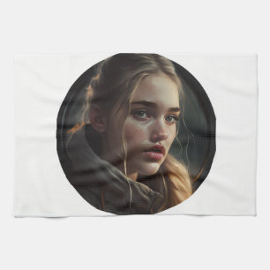 Circle girl tea towel