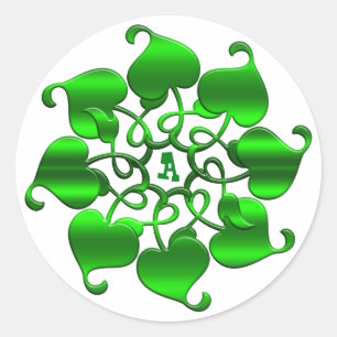 circle green leaves mandala. classic round sticker