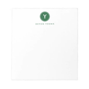 Circle Initial Monogram, Dark Green Personalised Notepad