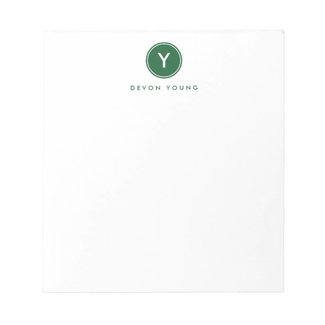 Circle Initial Monogram, Dark Green Personalised Notepad (Front)