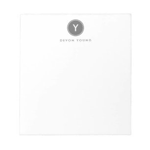 Circle Initial Monogram, Steel Grey Personalised Notepad
