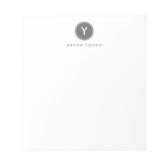 Circle Initial Monogram, Steel Grey Personalised Notepad (Front)