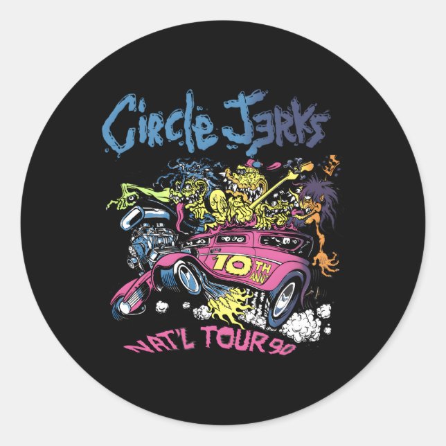 Circle Jerks 91 Tour Illustration Classic Round Sticker (Front)