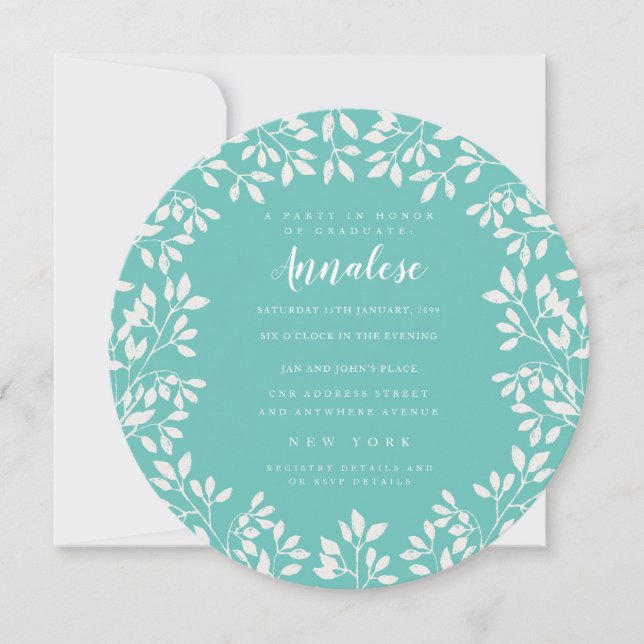 Circle Laurel Wreath Graduation Grad Party Invite (Front)