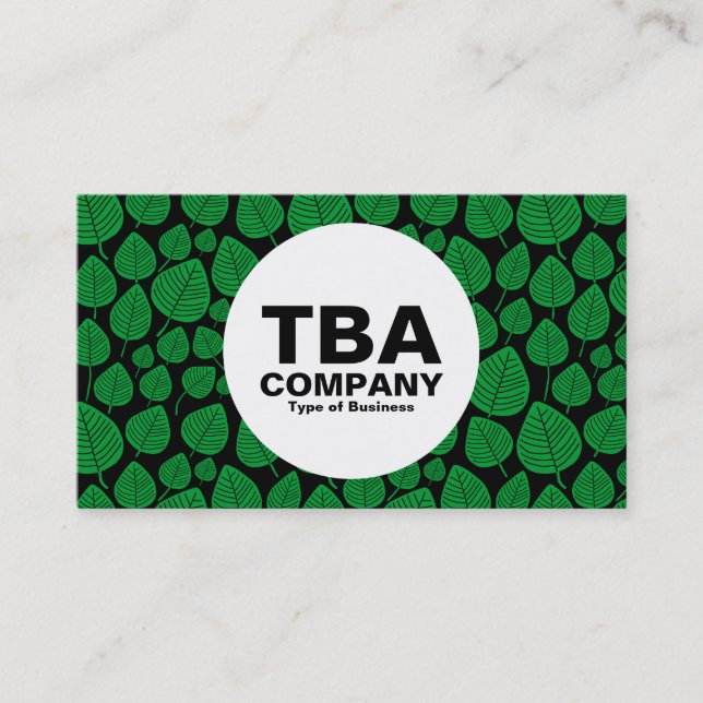 Circle - Leaves - Grass Green on Black Business Card (Front)