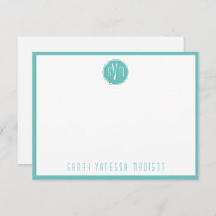 Circle Light Teal Monogram Name Note Card
