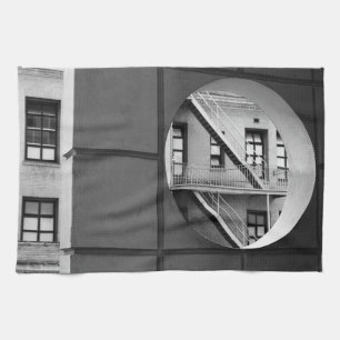 Circle & Lines Architecture Black and White Photo Tea Towel