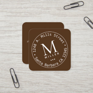 Circle Monogram Brown Square Business Card