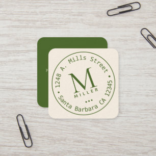 Circle Monogram green rounded border Square Business Card