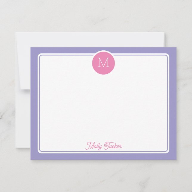 Circle Monogram Initial Preppy Pink Purple Card (Front)