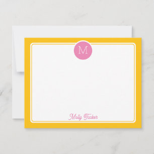 Circle Monogram Initial Preppy Pink & Yellow Card