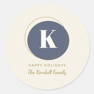 Circle Monogram Minimal Blue Design Personalised  Classic Round Sticker