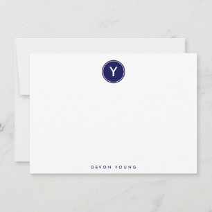 Circle Monogram Navy Blue Personalised Flat Card