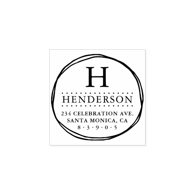 Circle Monogram Rustic Return Address Rubber Stamp (Imprint)