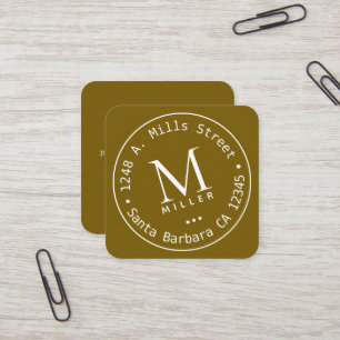 Circle Monogram with Address rounded border Square Business Card