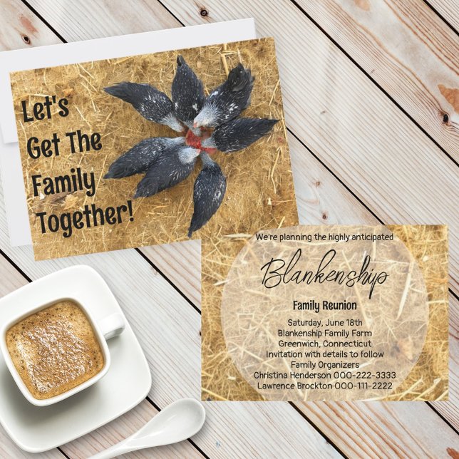 Circle of Black & White Chickens Eating Watermelon Invitation (invitation front and back )