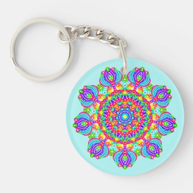 Circle of Blossoms Boho Mandala Keychain (Front)