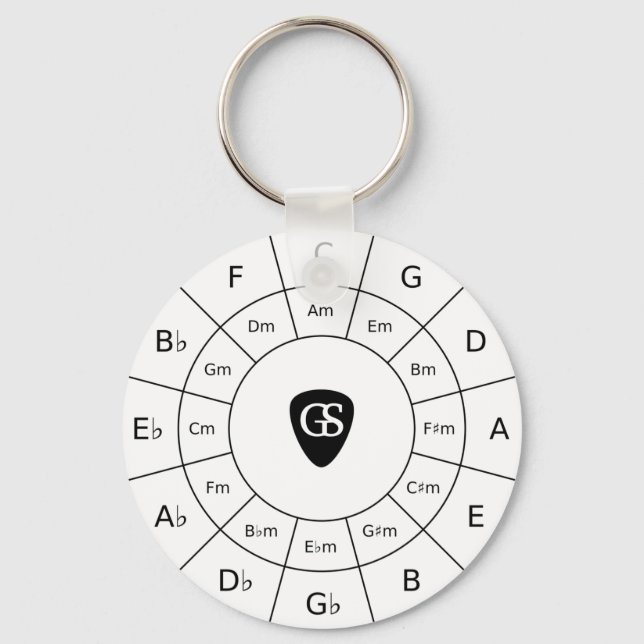 Circle Of Fifths - Black Music Theory Graphic Keyc Key Ring (Front)