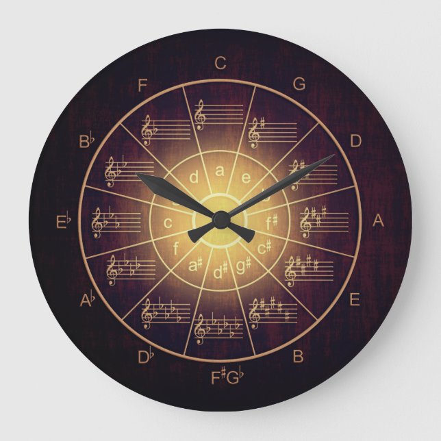 Circle of fifths brown color musicians large clock (Front)