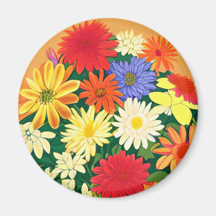 Circle of Flowers, Coloured Daisies and Asters Magnet