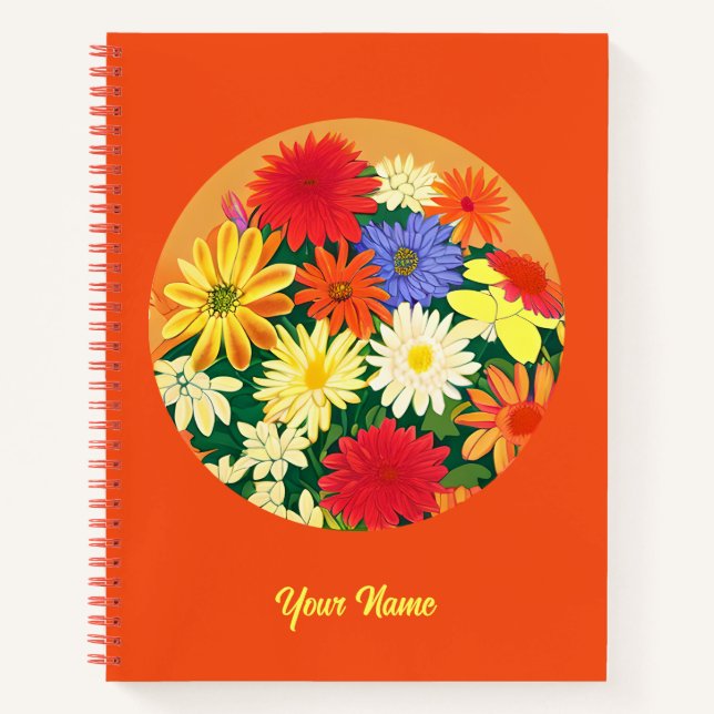 Circle of Flowers, Coloured Daisies and Asters Notebook (Front)