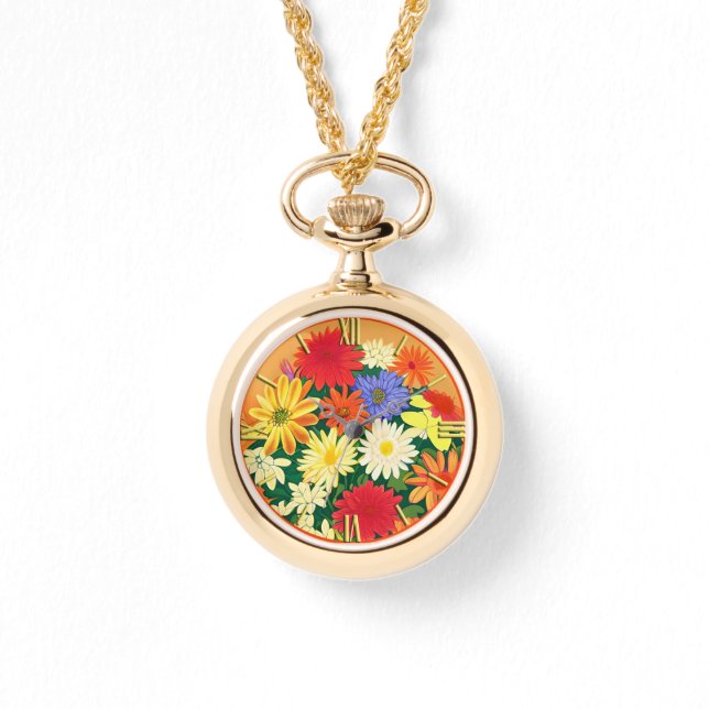 Circle of Flowers, Coloured Daisies and Asters Watch (Front)