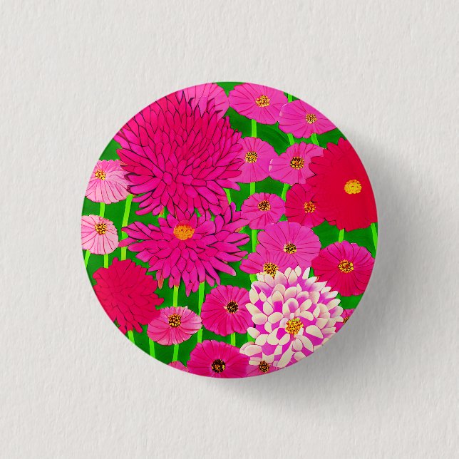 Circle of Flowers, Fuchsia Pink Chrysanthemums  3 Cm Round Badge (Front)