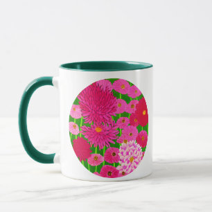 Circle of Flowers, Fuchsia Pink Chrysanthemums Mug