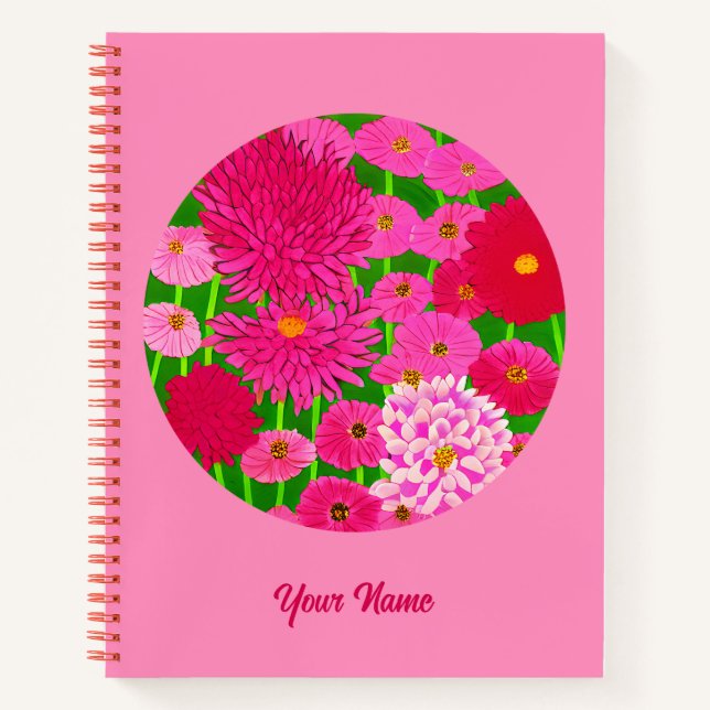 Circle of Flowers, Fuchsia Pink Chrysanthemums Notebook (Front)