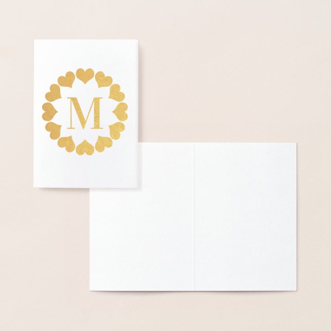 Circle of Gold Hearts Monogram Initial Blank Foil Card (Display)