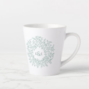 Circle of green leaves wedding gift monogram latte mug
