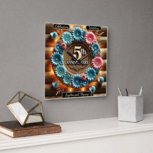 Circle of Growth: Fifth Anniversary Design Square Wall Clock