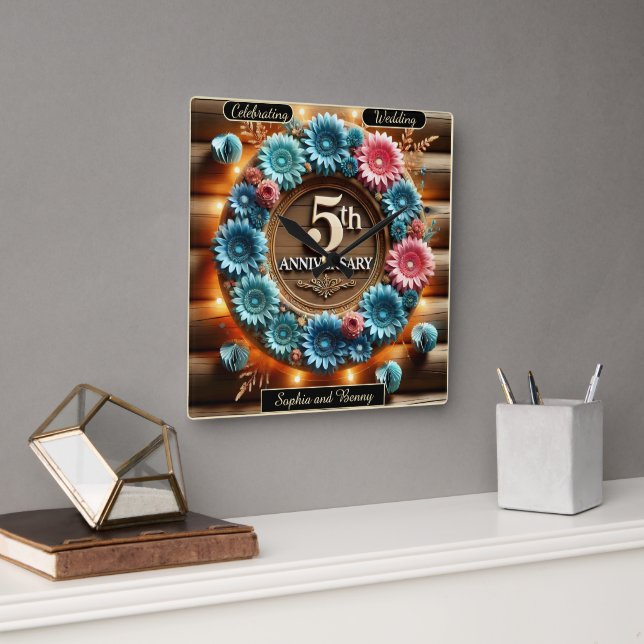 Circle of Growth: Fifth Anniversary Design Square Wall Clock (Office)
