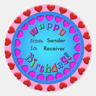 Circle of Hearts Happy Birthday Sticker