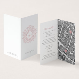 Circle of leaves pink wedding map and details