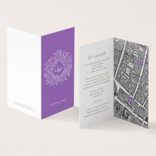 Circle of leaves purple wedding map and details
