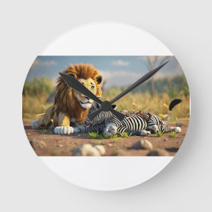 Circle of Life: Lion’s Feast in the Wild Round Clock