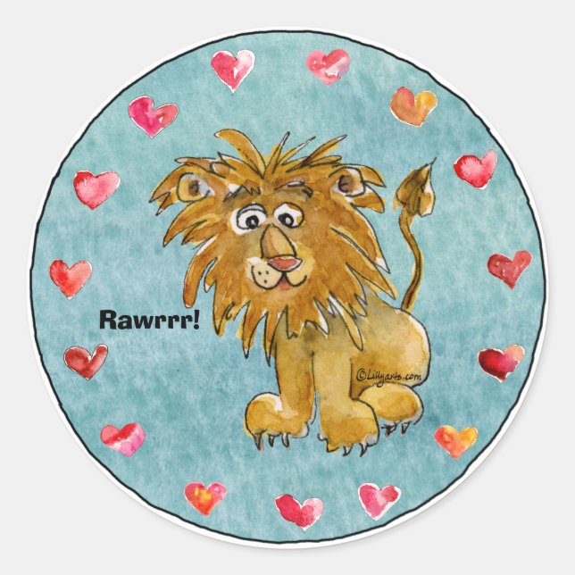 Circle of Lion Cartoon Hearts Stickers (Front)
