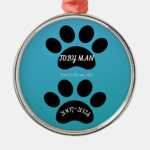 Circle of Love Teal Blue Paw Print  Metal Ornament