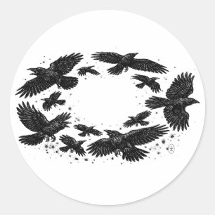 Circle of Ravens – Haunted Ink Illustration Classic Round Sticker