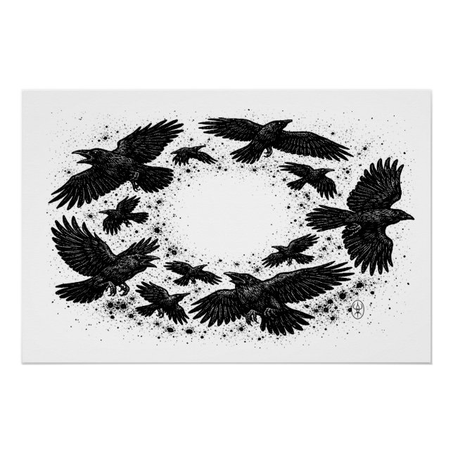 Circle of Ravens – Haunted Ink Illustration Poster (Front)
