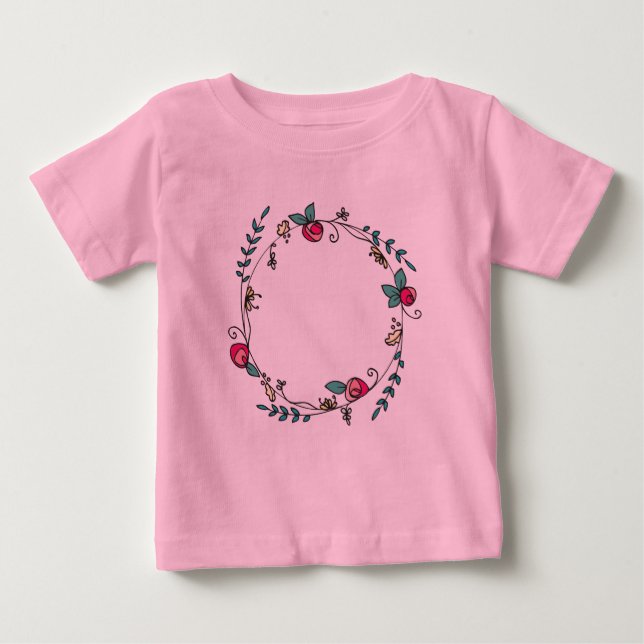 Circle of Rosebuds on Pink  Tutu Baby T-Shirt (Front)