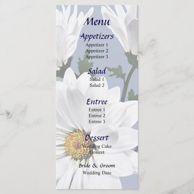 Circle of White Daisies Wedding Menu (Front)